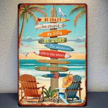 1pc Retro Beach Surfboard Metal Tin Sign, Iron Wall Art Decor With Inspirational Quotes, Vintage Style Poster For Cafe, Bar, Beach House - 8x12 Inches - 彩色 - 查看 2