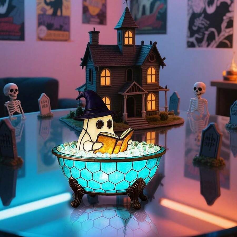 2026 New Halloween Ghost Bubble Bath Lamp, Bathtub Ghost Night Lights, Cute Led Lamp For Bathroom Decor, Spooky Reading Books Nightlight - 藍色-1個裝 - 查看 1