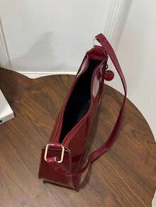 Túi hình lưỡi liềm thời trang tối giản, Túi đeo vai khóa kéo tối giản màu trơn, Ví da PU màu trơn, Túi màu đỏ tía & Thích hợp cho mua sắm, công tác, đi làm, ngoài trời, du lịch, sử dụng hàng ngày - Đỏ - Xem 6