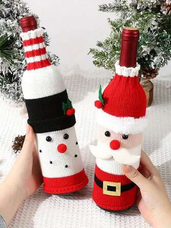 3pcs Christmas Wine Bottle Covers, Cute Old Man, Snowman And Reindeer Patterns, Wine Bottle Decoration Items, Suitable For Christmas Decor, Christmas Gifts, Hotel Dining Tables, Restaurants, Living Rooms, Wine Cabinet Decor, And Festival Gift-Giving