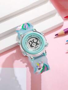 1 件时尚简约休闲新款糖果色气球烟花独角兽可爱可爱手表，适合青少年和学生，万圣节礼物，生日礼物，秋季礼物，返校 - 彩色 - 查看 3