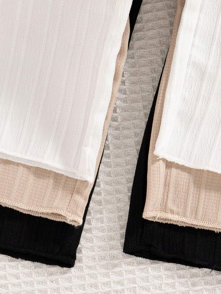 3 件套女童休闲纯色弹力腰裤，仿纽扣，常规版型，春秋装 - 彩色 - 查看 5