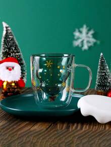 1pc Christmas Milk Coffee Star Wish Double Layer Heat-Resistant High Borosilicate Glass Cup