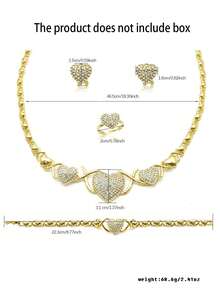 Bộ trang sức trái tim vàng 5 món sang trọng dành cho nữ, vòng cổ, vòng tay, hoa tai, nhẫn mạ vàng 18K thời trang, quà tặng cô dâu ngày cưới - Trái tim vàng lớn - Xem 9
