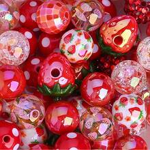 4/10/20pcs Acrylic Shiny Red Cute Strawberry Series Disco Wave Point Spaced Bead For Jewelry Making Bracelet Necklace Earrings DIY Keychain Mobile Phone Chain Pen Bead Craft - Red - View 7