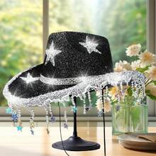 Women Sparkle Cowgirl Hats Bling Rhinestone Star Cowgirl Hats Bachelorette Party Hat Accessories - màu đen - Xem 2