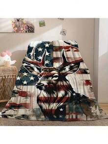 1PC 280gsm1pc American Deer Elk Camo Pattern Print Blanket, Cozy Fleece Throw Couch & Bed, Office Camping Travel Home Decor, Warm Comfort