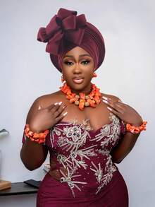 非洲传统头巾，Aso Oke 材质，镶嵌水钻，女士款，非洲头巾帽，自动 Gele 头巾，手工时尚头饰，适合婚礼、派对及其他节日佩戴，亦可作睡帽。 - 彩色 - 查看 7