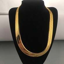 Hip-Hop Men's Gold-Plated Stainless Steel Herringbone Chain Necklace - Bold Chunky 9mm Flat Cuban Link Punk Hypoallergenic Jewelry Perfect For Women & Men Formal & Casual Wear - 彩色 - 查看 1