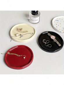 1pc Of Hand-Pinched Asymmetrical-Shaped Ceramic Tray, Ins-Style Minimalist Jewelry Tray, Fashionable Shape, Ceramic Tray For Displaying Jewelry, Niche Design Can Increase The Artistic Sense Of Placement, Housewarming Gift, Best Friend Gift, Jewelry Trays - Multicolor - View 2