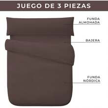 Sábana individual de 3 piezas con funda nórdica, sábana bajera y funda de almohada, sin relleno, ropa de cama súper suave, adecuada para camas de 90/105/135/150/180/200 cm - Marrón - Ver 4