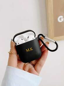 Customized Minimalist Frosted Macaron Solid Color Bluetooth Earphone Protective Case, Matte Beige Color, Fashion Versatile, Comes With 1pc Earphone Hook, Customized Letter Name