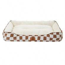 1 قطعة سرير حيوانات أليفة ذو نمط الشطرنج للكلاب والقطط، مصنوع من مادة قطيفة دافئة ومقاومة للرياح، مناسب للكلاب الصغيرة والمتوسطة والكبيرة، قاعدة مانعة للانزلاق ومقاومة للرطوبة، متوفر بألوان متعددة