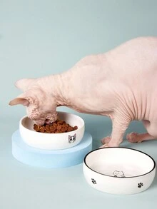 PETSIN Ceramic Cat Bowl, Large Capacity Pet Bowl For Cat Food, Kitten Bowl, Water Dish, Non-Slip Round Dog Feeder - White - View 2