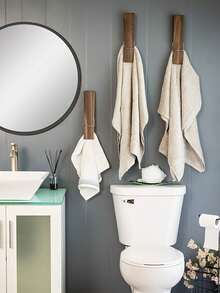 Giá treo khăn tắm kẹp quần áo khổng lồ, Bộ giá treo khăn bằng gỗ cỡ lớn, Dùng cho phòng tắm, Giá treo khăn treo tường trang trí theo phong cách trang trại, Trang trí giặt giũ đa năng tại nhà, Giá treo khăn hoặc móc treo, Phụ kiện phòng tắm trang trí tường - Nhiều màu - Xem 3