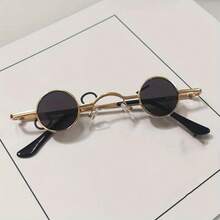 1 Piece Rock Punk Men's Fashion Glasses Classic Small Round Frame Wide Bridge Metal Frame Black Lens Glasses - 金色和灰色 - 查看 11