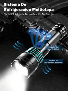 Linterna táctica de alta potencia con largo alcance, luz LED con pantalla LCD de visualización de alimentación, recargable por USB, con zoom telescópico, linterna para camping - Negro - Ver 5