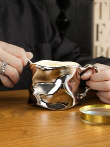 1pc Handmade Silver-Plated Ceramic Wavy Mug, Suitable For Latte, Coffee, And Milk Tea At Home Or Office