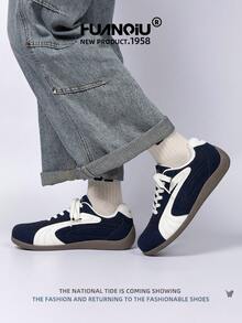 HUANQIU 2025 New Men's Shoes Men's Skateboard Shoes A Pair Of Fashionable Casual And High-Rise Breathable Home Office Outdoor Sports Shoes Multifunctional Lightweight And Comfortable Dexun Shoes Racing Shoes Casual Shoes Running Shoes Blue And White Four-Season Shoes