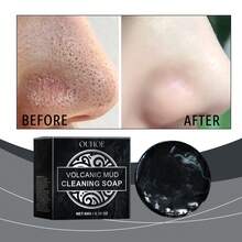 OUHOE Volcanic Mud Soap Deeply Cleanse Facial Pores Remove Blackheads Exfoliation Refreshing Not Greasy Remove Grease Impurities Rejuvenation Facial Body Cleaning Soap - Black - View 11