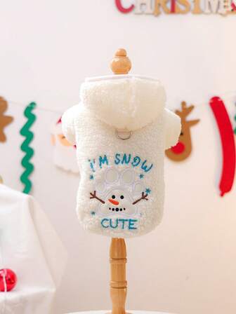 1 pieza Ropa para mascotas, Ropa para perros/gatos pequeños, Lindo atuendo para mascotas, Suéter de felpa cálido y cómodo para Navidad - Muñeco de nieve con estampado de pata
