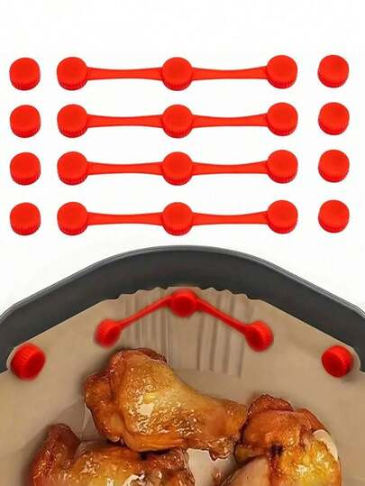 3pcs Air Fryer Magnet Silicone Buckle For Fixing Air Fryer Baking Paper, Safely Lock Disposable Liners And Prevent Paper Burning, Red