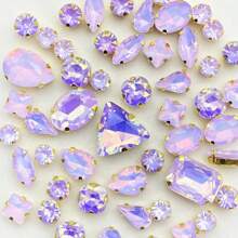 1 Pack Of Approx. 50pcs Gold & Light Purple Acrylic Sew On Rhinestones, Mixed Shapes Metal Claw Sewing Gems, Silver - Gold Base Mocha Light Purple 50pcs - View 4