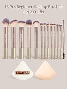 MAANGE 13/15件套专业软铝管化妆刷套装，包含粉底刷、眼影刷、眉刷、晕染刷、高光刷、遮瑕刷，适用于粉状、液体、膏状化妆品；2个三角形干湿两用气垫粉扑，适合日常使用和旅行，是送给朋友的化妆配件礼物。套装包含各种化妆刷，是完整的化妆套装、化妆刷套装、化妆礼品套装等。 - 金色 - 查看 4