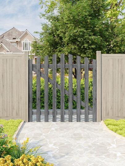LIVINGANDHOME Living And Home 1 Piece Premium Outdoor Wooden Garden Gate Fence Door With Arched Top, Stainless Steel Latch, Multiple Sizes & Colors For Garden, Yard, Patio