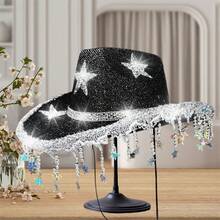 Women Sparkle Cowgirl Hats Bling Rhinestone Star Cowgirl Hats Bachelorette Party Hat Accessories - màu đen - Xem 4
