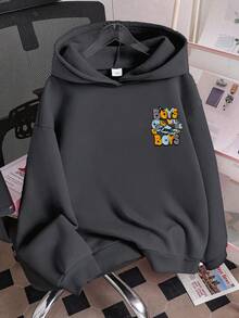 Tween Boy Letter Print Graphic Warm Sweatshirt - Dark Grey - View 3