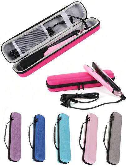 1 Pieza Caja de almacenamiento de hierro rizado de viaje de unicolor de moda, bolsa resistente al calor multifuncional de viaje para hierro rizado, compartimento impermeable, estuche a prueba de caídas para organizador de herramientas de peinado, caja llana para plancha de pelo