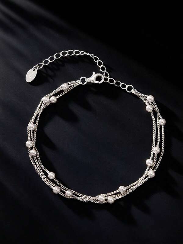 Glamorous 925 Sterling Silver Beads Ball Strand Chain Bracelet, A Timeless Jewelry In Premium 925 Sterling Silver Perfect For Special Occasions, Birthdays, Or Celebrations, It Adds Sparkle And Elegance To Any Outfit, Making It A Versatile And Cherished Gift For Years To Come