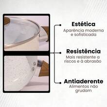 Non-Stick Cookware Set With Marble Coating, Wooden Handle And Glass Lid, 5 Pieces - Beige - View 7