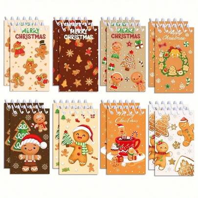 4/8pcs Mini Christmas Themed Spiral Notebooks, Featuring Gingerbread Design, Great For Note-Taking (Cover With Christmas Tree And Snowflakes, Christmas Candy), Ideal As Holiday Party Favors, Stocking Stuffers Or Gifts With Cheerful Cover Illustrations.
