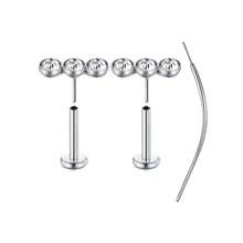 3件套无螺纹鼻钉，镶嵌立方氧化锆，男女通用，不锈钢材质，唇钉，扁平按压式耳环，立方氧化锆鼻环，适用于鼻部、耳垂、耳软骨穿孔，低致敏性，20G，附赠锥形工具 - 銀色 - 查看 31
