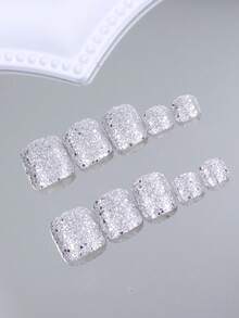 96片/4套 - 短方形脚趾甲，闪亮亮片美甲贴纸，按压式，简约时尚，适合送给女孩、母亲、女性，美白美甲套装，包含可卸假指甲，适合节日、派对、约会和日常佩戴 - 彩色 - 查看 3