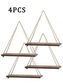 SHEIN X Milania 1/2/3pcs Minimalist Weaving Wall Hanging, Plant Hanger Indoor Hanging Plante,Hanging Shelves For Wall, Rustic Wood Farmhouse Rope Shelf,Boho Fabric Woven Storage Board Tapestry Hanging Shelf Design Hanging Decoration For Home Decoration For Bathroom, Office, Veranda, Bedroom, Living Room And More