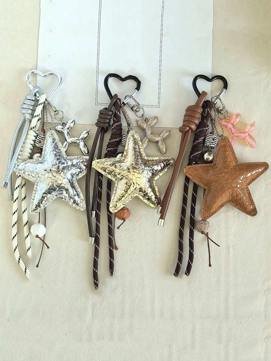 Yogodlns Móc khóa dây da Y2K, Móc khóa hình sao biển dễ thương, Móc khóa sao biển hoạt hình 3D, Mặt dây chuyền chống thất lạc điện thoại, Phụ kiện sao biển mùa hè, Móc khóa dây bện hình ngôi sao năm cánh thời trang, Quà tặng móc khóa đôi - Nhiều màu - Xem 1