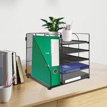 5 Tier Letter Tray Desk Organizer Metal Mesh A4 Paper Desktop Filing Trays - Black - View 4