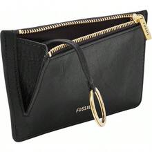 Women's Logan Leather Zip Card Case Wallet With Keychain - Negro - Ver 4