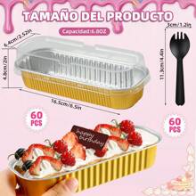 60 moldes para tarta de hornear desechables con tapa+cuchara. Nuestros mini moldes para tartas están hechos de papel de aluminio de calidad alimentaria, que puede mantener su forma tanto a temperaturas frías como calientes  para su uso en vaporeras, hornos, frigoríficos y freidoras de aire.Nuestros mini moldes para hornear pan se pueden utilizar para fiestas de cumpleaños, picnics al aire libre, barbacoas, bodas, etc. También es ideal para regalar a amigos o hacer pasteles para vender en panaderías. Se puede utilizar para tartas, creme brulee, gelatinas, leche al horno y otros postres. - Dorado Gold - Ver 7