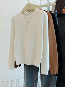 Set de 3 suéteres de punto de unicolor, adecuados para vacaciones, oficina, hogar, casual, viajes, aeropuerto, otoño/invierno