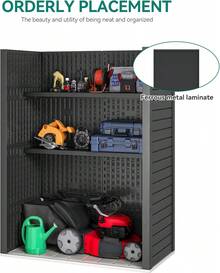 Metal Storage Shed Shelves For 59 Cuft Vertical Outdoor Storage Shed,2PCS Space-Saving Waterproof Shelf With 8 Screws For Outdoor Storage Sheds, 51 Inx13.8 In, Easy Assembly, 22 Lbs, Black - Gray - 查看 7