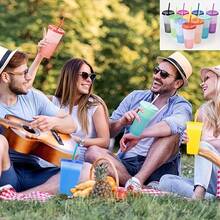 10/20 Pack Color-Changing Cup With Lid And Straw, Temperature-Sensitive Color-Changing Cup Changes Color When Cooled, Large-Capacity Straw Cup, Pp Plastic Cup, Water Cup, Fashionable Pp Plastic Water Bottle, Suitable For Travel And Halloween Parties, Most Suitable For Christmas, Very Suitable For Thanksgiving - Cốc đổi màu (10 chiếc) - Xem 3