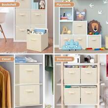 13"X13"X13" 6-Pack Foldable Storage Bins Collapsible Closet & Toy Organization Boxes Space Saving Fabric Cubes For Shelves White - 白色 - 查看 3