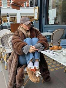 1pc Women Faux Fur Long Coat, Solid Color Fuzzy Fleece Jacket Suitable For Daily Wear In Winter