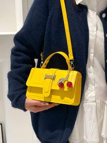 女士小号石纹手提包，复古风格斜挎包，小方包，适合购物、钱包、年轻女性、大学生、办公室女士。适用于办公室、大学、工作、商务、通勤、户外活动、旅行和野餐 - 黃色 - 查看 6