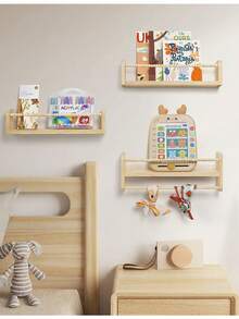 Floating Shelves For Wall,Room Home Bedroom Decor Shelf,Book Shelves Natural Wood Wall Mounted Organizer With Towel Bar Hanging Bookshelves - Multicolor - View 7