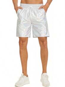 Men's Metallic Shorts Shiny Rave Shiny Sparkly Shorts With Pockets - 銀色 - 查看 2